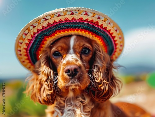 A dog wearing a colorful hat. photo
