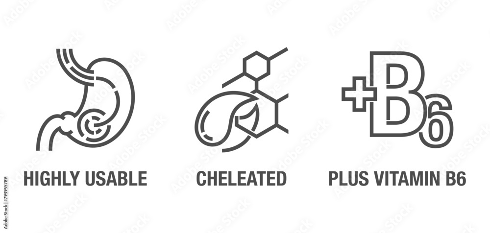 Fototapeta premium Magnesium supplement icons set in bold line