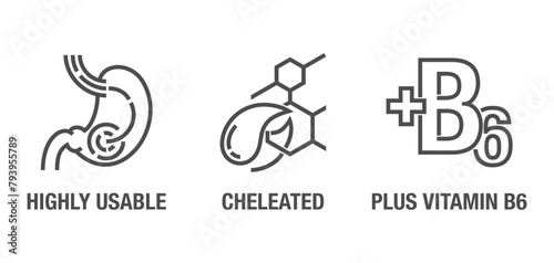 Magnesium supplement icons set in bold line
