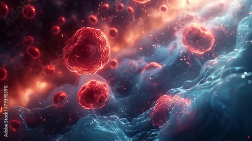 red blood cells flowing through a blood vessel medical illustration