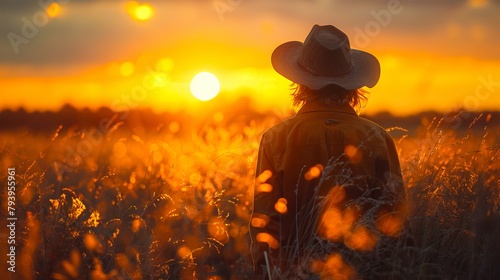 A person in a cowboy hat standing in hay.