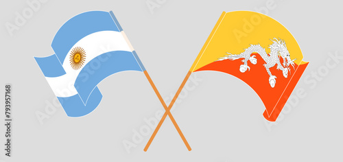 Crossed and waving flags of Argentina and Bhutan
