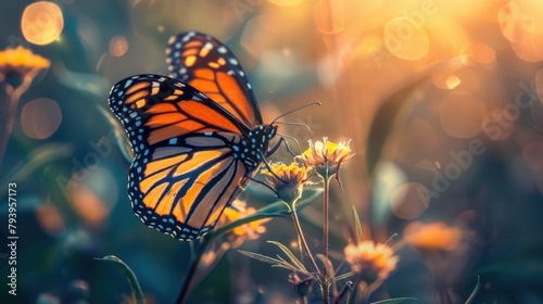 Macro image Monarch butterfly, lone, nature background photo
