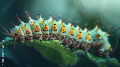 Macro photo of a beautiful caterpillar beautiful natural scene