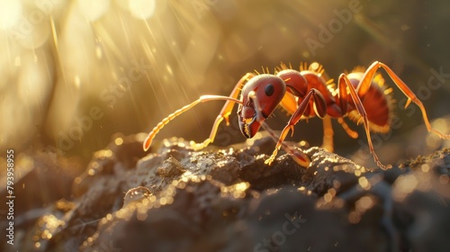 Macro photo of red ant in the nature photo