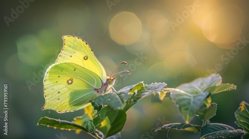 Common Brimstone Butterfly Gonepteryx rhamni Resting in the Warmth of Spring photo