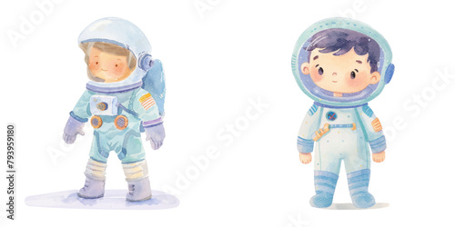 cute kid wearing space suit watercolor vector illustration