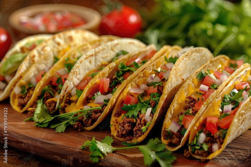 Mexican tacos with ground beef, tomatoes, and cilantro Mexican tacos with ground beef, tomatoes, and cilantro