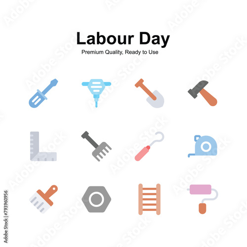 Pack of labor day icons in trendy design isolated on white background
