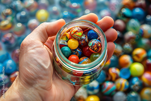 jar filled with various colored marbles
