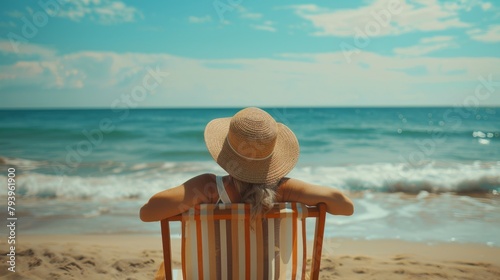 Woman Relaxing on Sandy Beach photo