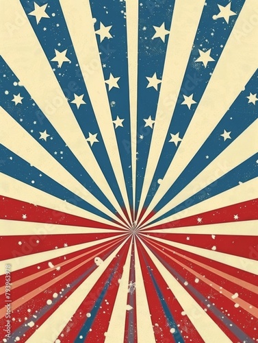Retro Patriotic July 4th Independence Day Burst with Bold Stars and Stripes Motif on Minimal Wallpaper Background with Negative Space for Typography