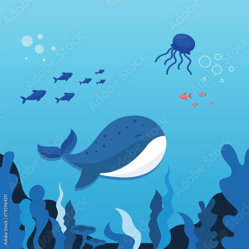 The harmonious symphony between whales and their marine companions.