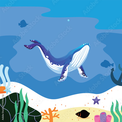 The cheerful whale in the ocean park.