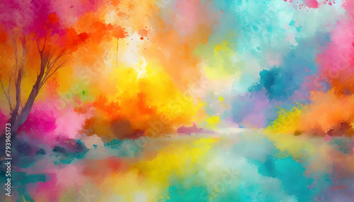 Abstract colors colorful color painting illustration - watercolor splashes art painting on digital art concept  Generative AI.