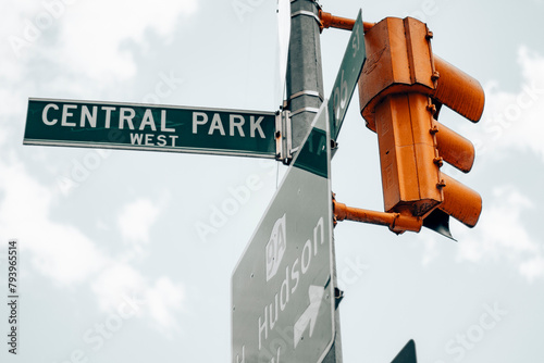 Central park sign on the side of the street in Manhattan - New York City.