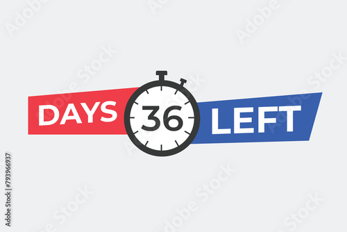 36 days to go countdown template. 36 day Countdown left days banner design. 36 Days left countdown timer 