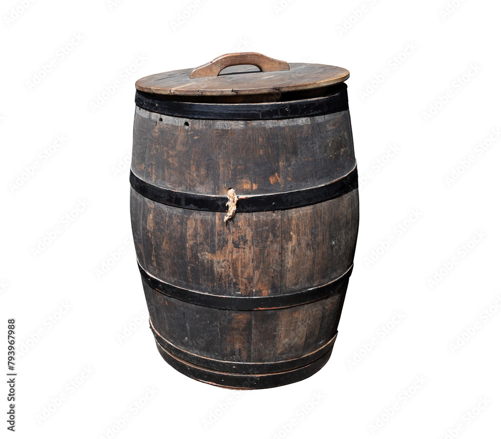 Fototapeta premium Ship’s oak barrel isolated on the transparent background