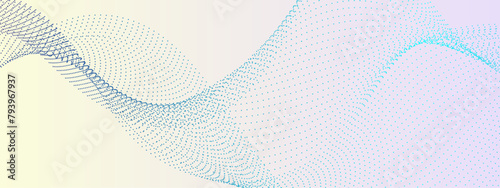 Halftone flowing wavy gradient dots shape background. Technology particles gradient colorful flowing dynamic wave lines background. Futuristic technology concept. Vector illustration