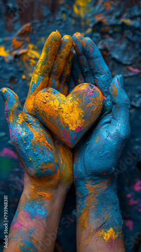 Colorful photo of 2 hands, hands coming together to form a heart. 