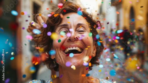 A Joyful Woman Amidst Confetti