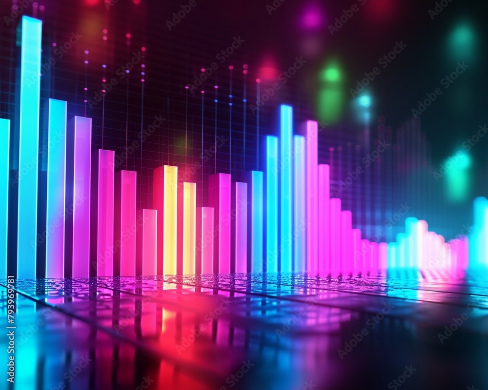 3D graph chart with vibrant neon colors. 3D graph chart with vibrant neon colors.