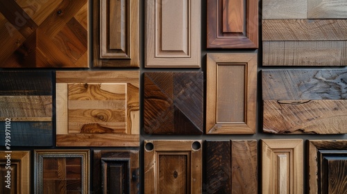 A variety of wood cabinet doors, capturing the essence of both modern luxury and vintage charm