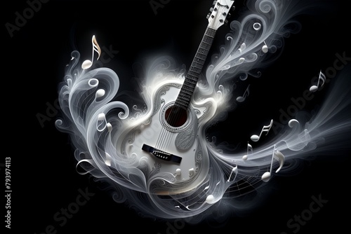 abstract musical background with guitar and notes