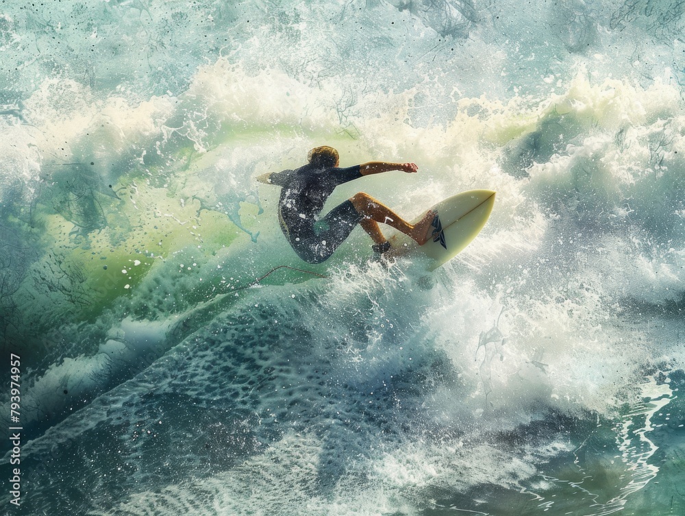 surfer riding wave on surfboard under summer sun ocean spray water sports adventure beach scene surfer riding wave on surfboard under summer sun ocean spray water sports adventure beach scene