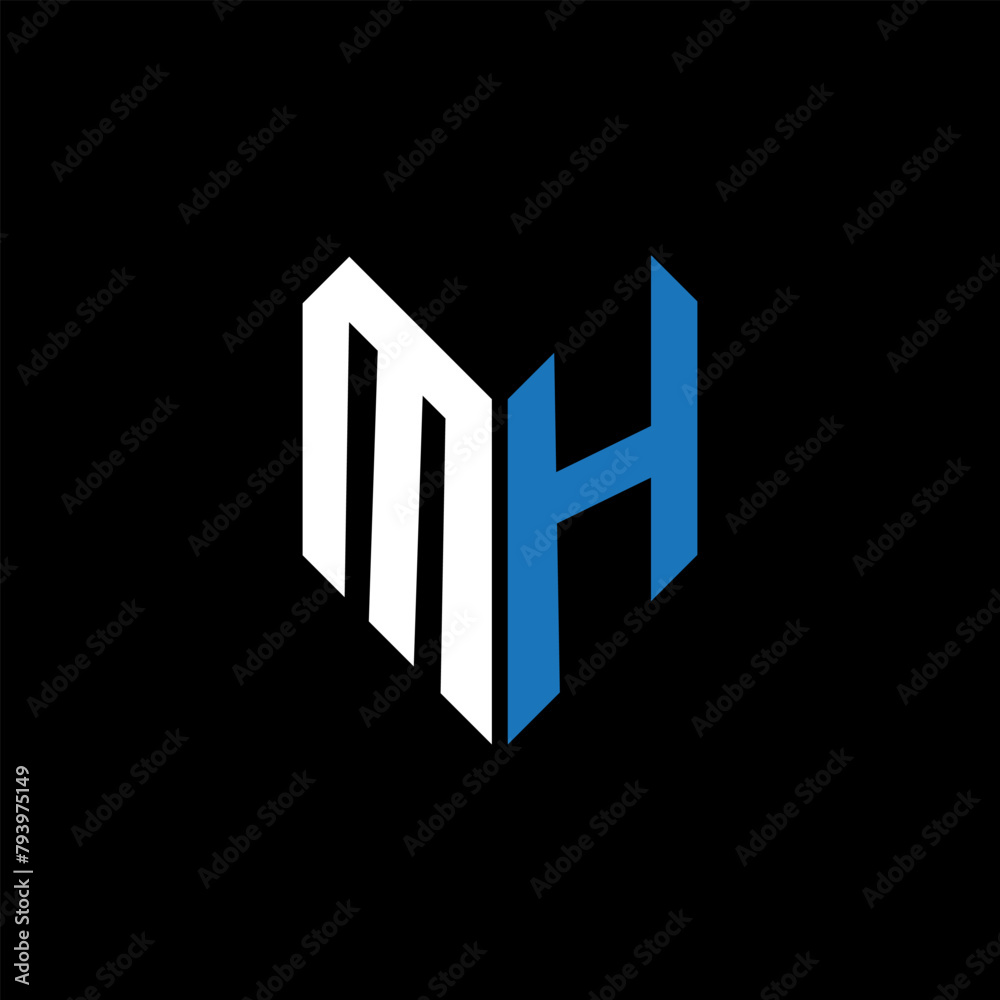 MH letter logo design on Black background. MH creative initials letter logo concept. MH letter design.
