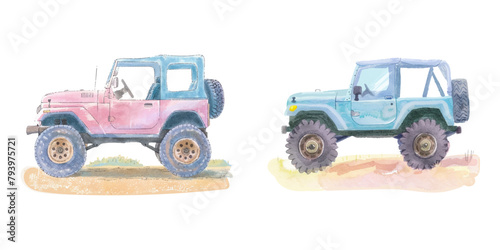 offroad car watercolor vector illustration