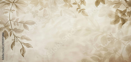 A soft, faded botanical print background, the delicate outlines of leaves and flowers barely visible against a creamy canvas,32k, full ultra hd, high resolution photo