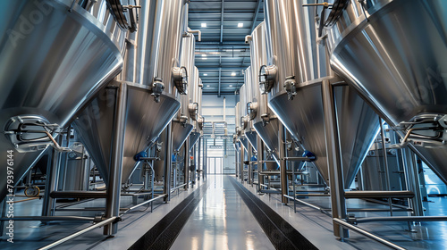 Modern biotech facility showcasing large fermenters used for the cultivation of microorganisms, vital for producing pharmaceuticals and biofuels.