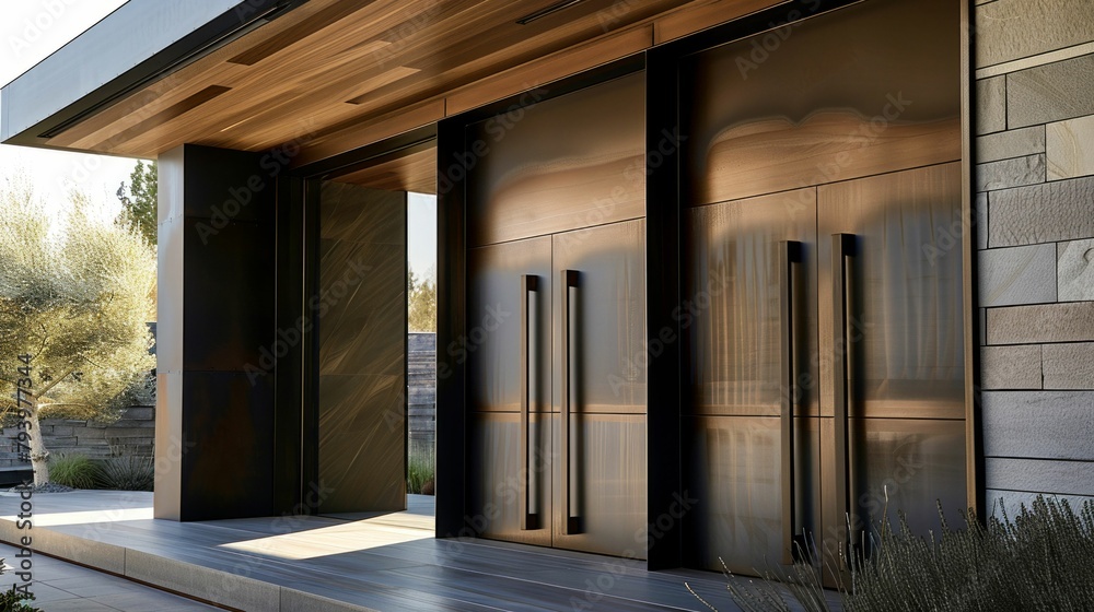Modern House Entrance with Elegant Glass Doors. Generative ai