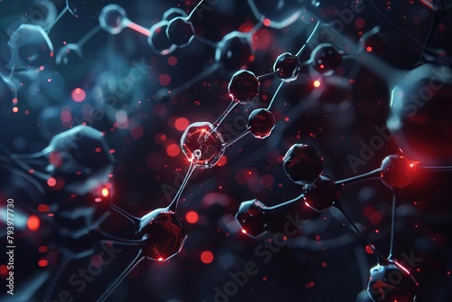 abstract molecules and atoms in motion scientific research background 3d render