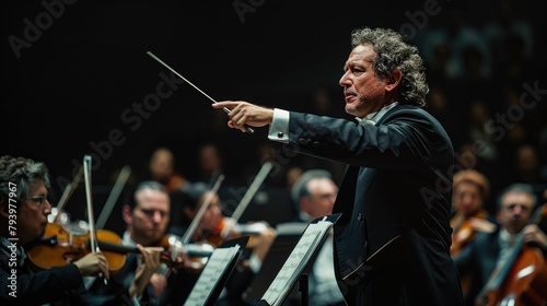 The conductors baton caught mid-air, commanding silence and sound