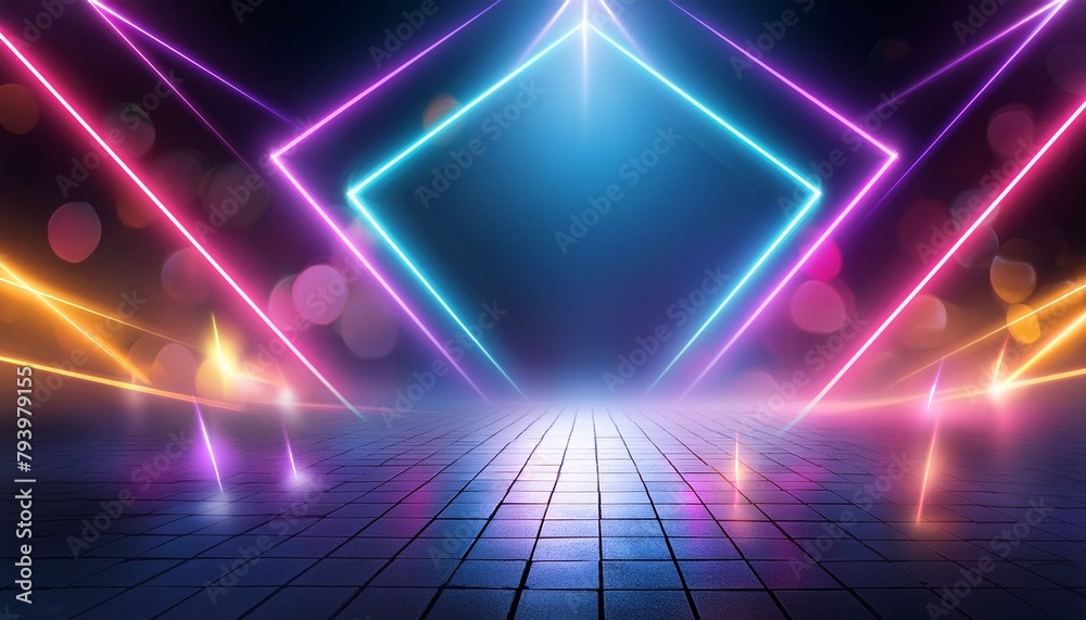 Neon Light Abstract Background: Spotlight, Cyber Futuristic