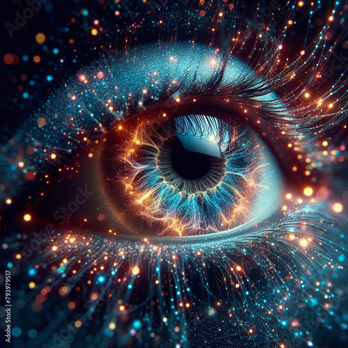 Eye with glowing iris, 3d rendering. Computer digital drawing. © Valeryi