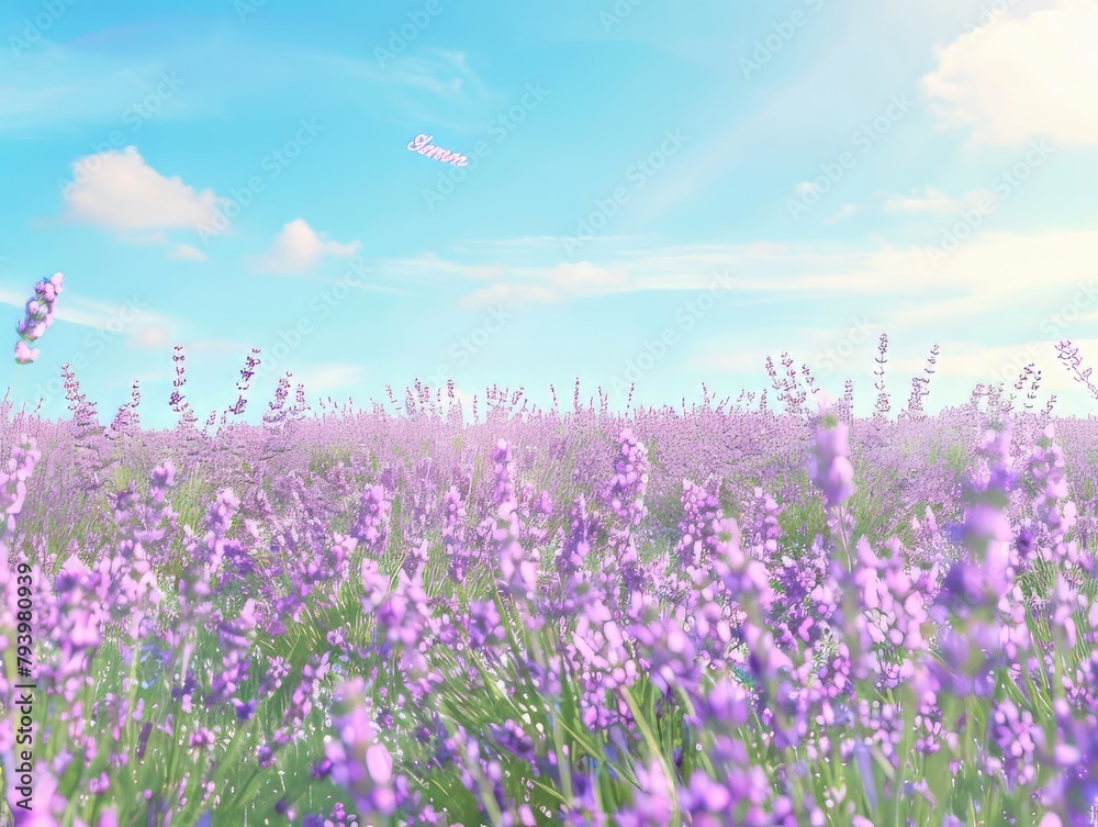 A field of lavender underclear blue summer sky in full bloom. A field of lavender underclear blue summer sky in full bloom.