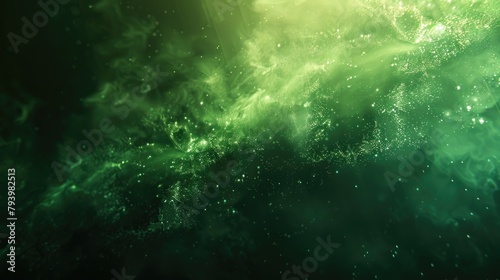 Atmospheric moody lighting adds depth to a cinematicstyle green glow particle abstract background, evoking a sense of mystery and intrigue,