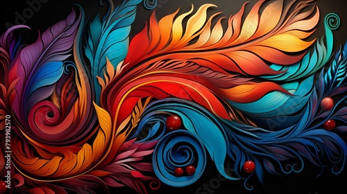 Colorful and Vibrant Digital Art Illustration with Abstract Feather-Like Patterns