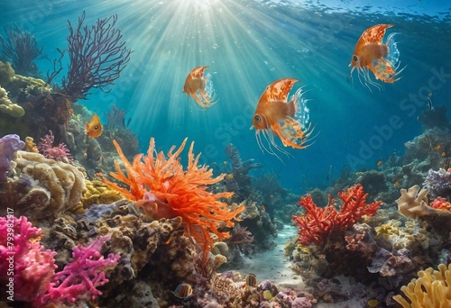 Ocean Wonders  Tropical Fish  Coral Gardens  and Drifting Jellyfish