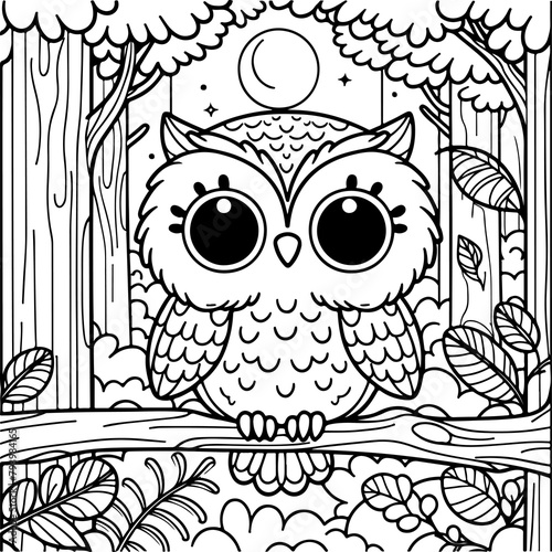 Personnage héros hibou ou chouette à colorier, ressource pour page ou livre de coloriage. Dessin au trait line art, pour enfant ou adulte. Trait isolé  fond transparent photo
