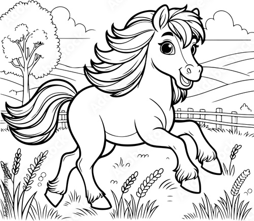 Personnage héros cheval à colorier, ressource pour page ou livre de coloriage. Dessin au trait line art, pour enfant ou adulte. Trait isolé  fond transparent