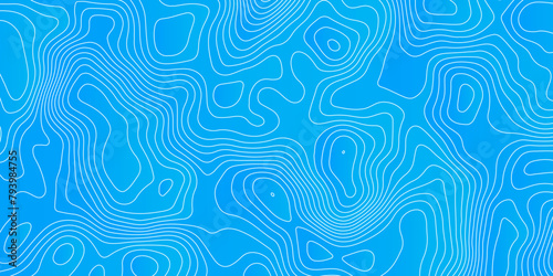 Topographic map background geographic line map with seamless ornament design. The white line on blue contours vector topography stylized height of the lines map.	