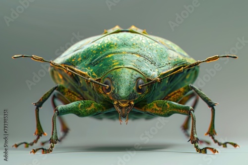 A green bug with brown spots on its head and body © JB's Digital Canvas