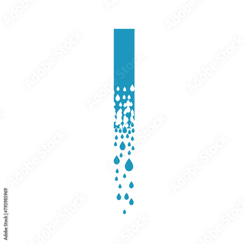 The letter I dissolves into droplets. Drops of liquid fall out as precipitation. Destruction effect. Dispersion