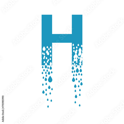 The letter H dissolves into droplets. Drops of liquid fall out as precipitation. Destruction effect. Dispersion