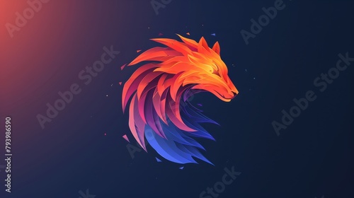 A blue and orange polygonal wolf head