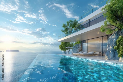 aquatic oasis modern luxury villa with infinity pool overlooking tranquil sea architectural visualization © Lucija